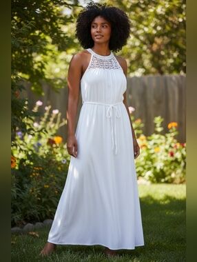 mlle gabrielle white dress Women's Size M SMOCKED SEQUINED TIERED Sleeveless #C Product Description Dress Casual Maxi By Mlle